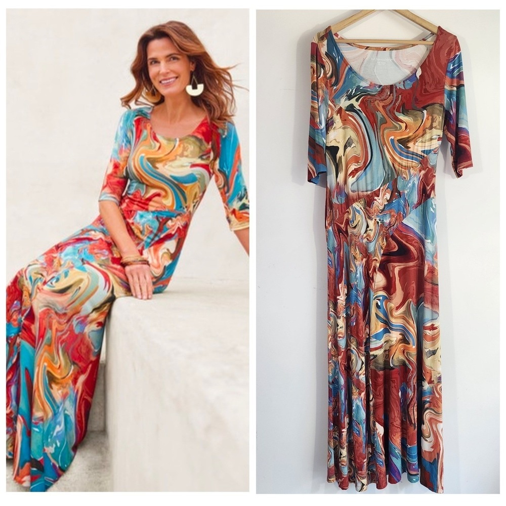 Soft Surroundings Brigitte Dress Petite Med Abstract Swirl Stretch Maxi artsy - Picture 13 of 13